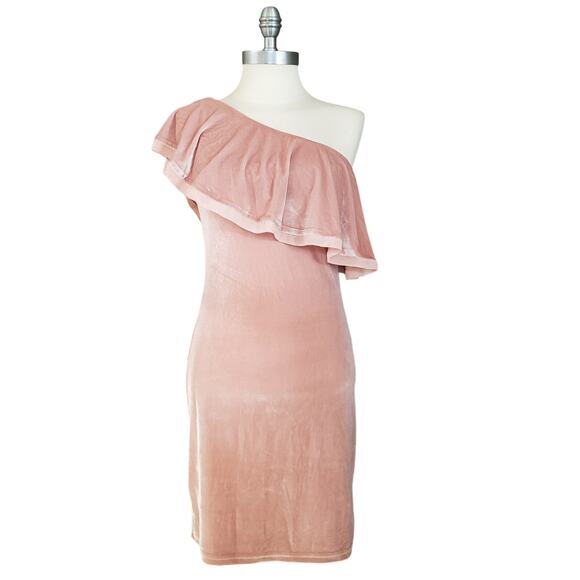 SugarLips Pink Velvet One Shoulder Ruffle Mini Dress Size XS Valentines SD1947‎ - Picture 1 of 12